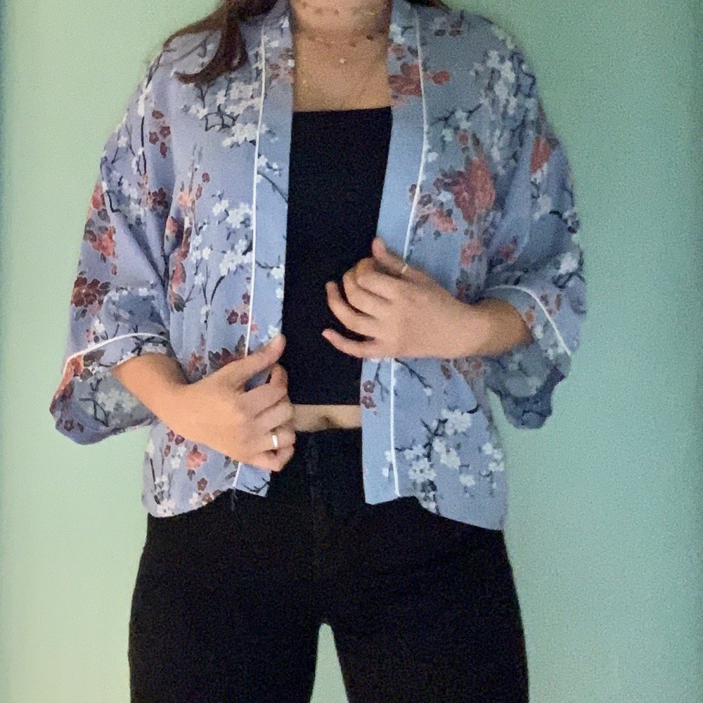 Rue 21 Baby Blue Pink Cherry Blossom Kimono
